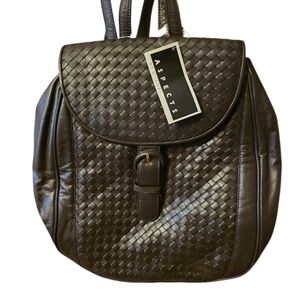 Brown Woven Leather Backpack